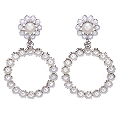 Pearl circle earrings-Jewearrings