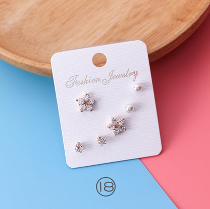 Japan and South Korea mini series set bow earrings 6 sets of stars flowers shine zircon earrings small ear bone nails-Jewearrings