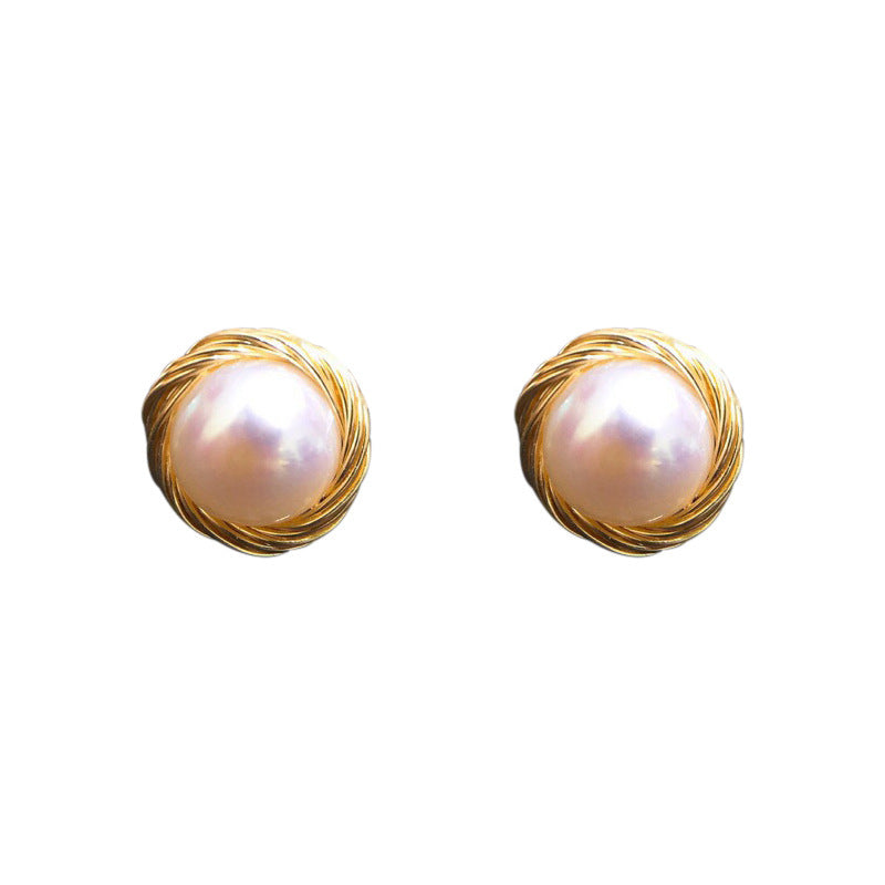 Pearl 14K Real Gold Plated Pearl Stud Earrings 925 Silver-Jewearrings