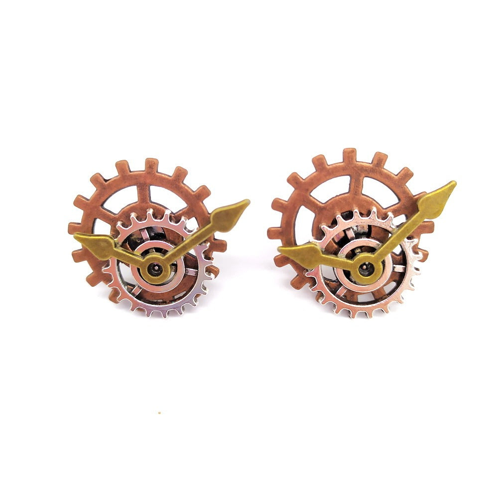 Retro Industrial Era Steampunk Mix And Match Gear Pointer Stud Earrings-Jewearrings