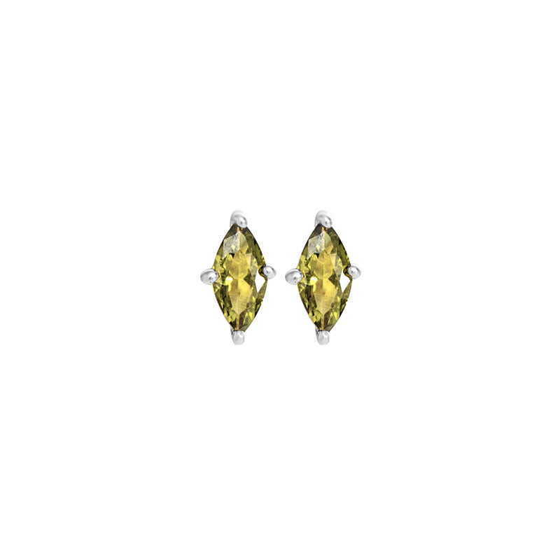 S925 Sterling Silver Gold Plated Olive Green Marquise Stud Earrings-Jewearrings