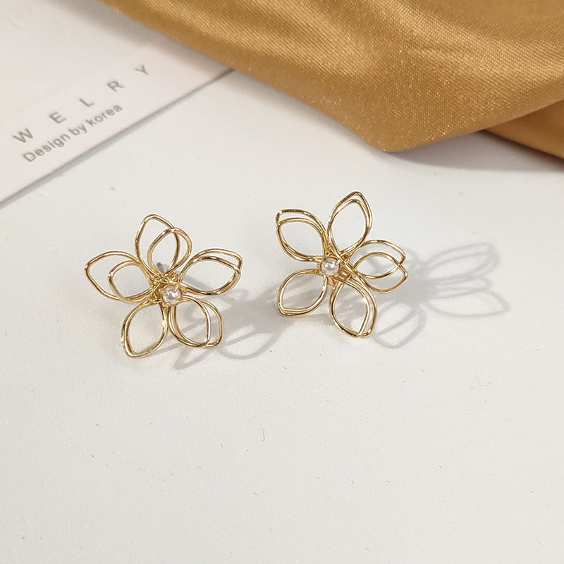 South Korea's New 925 Silver Needle Stud Earrings Three-dimensional Double Hollow-Jewearrings