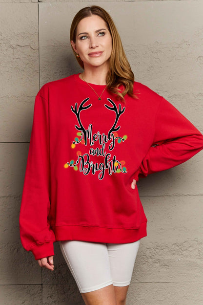 Simply Love Full Size MERRY AND BRIGHT Graphic Sweatshirt-Jewearrings