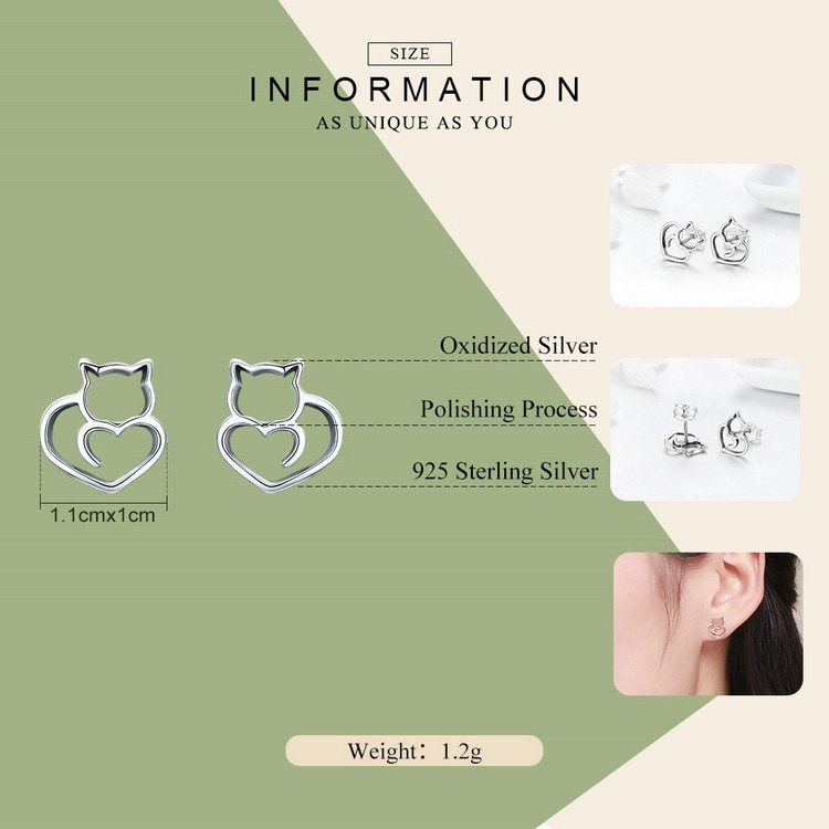 new simple silver cat earrings female s925 sterling silver hollow female earrings small animal silver-Jewearrings