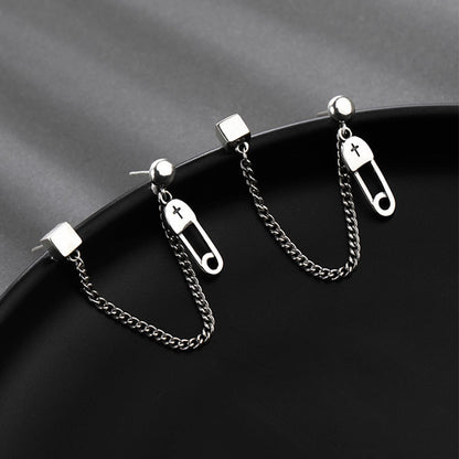 Women's Sterling Silver Design Chain Earrings-Jewearrings