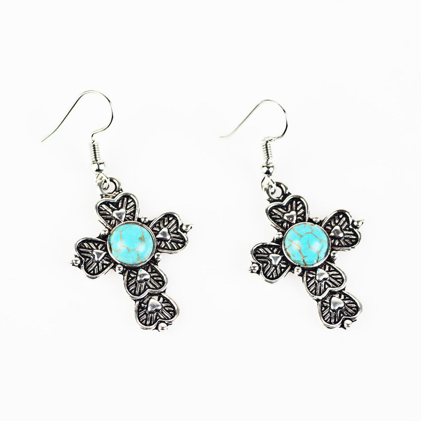 Vintage pattern cross earrings-Jewearrings