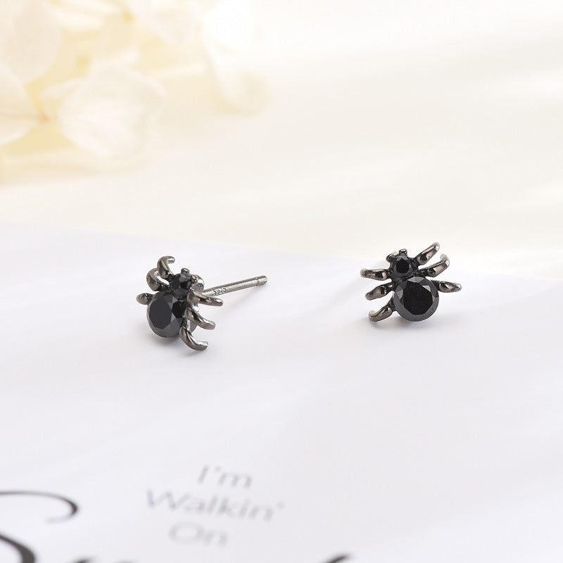 S925 sterling silver petite black spider earrings-Jewearrings