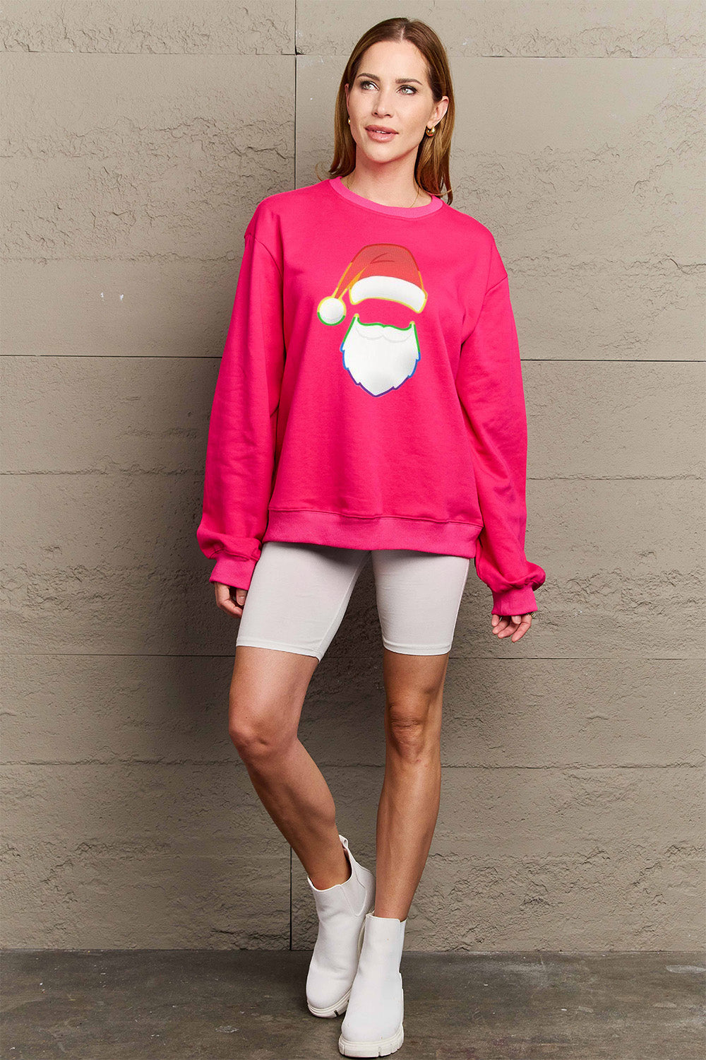 Simply Love Full Size Rainbow Santa Graphic Round Neck Sweatshirt-Jewearrings