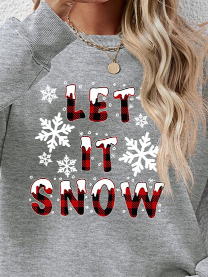 LET IT SNOW Round Neck Long Sleeve Sweatshirt-Jewearrings