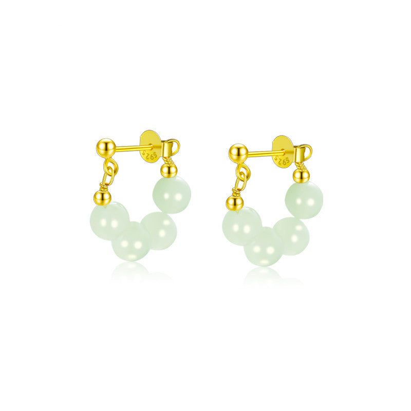 Women's Senior Sterling Silver Hetian Jade Earrings-Jewearrings