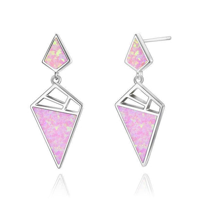 925 Sterling Silver Geometric With Opal Dangle Drop Stud Earrings-Jewearrings