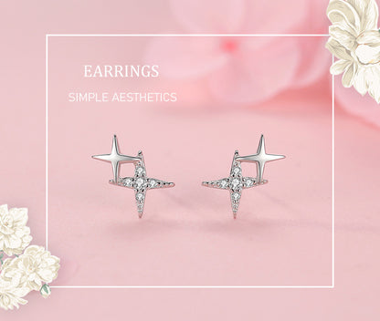 S925 Sterling Silver Four-pointed Star Earrings-Jewearrings