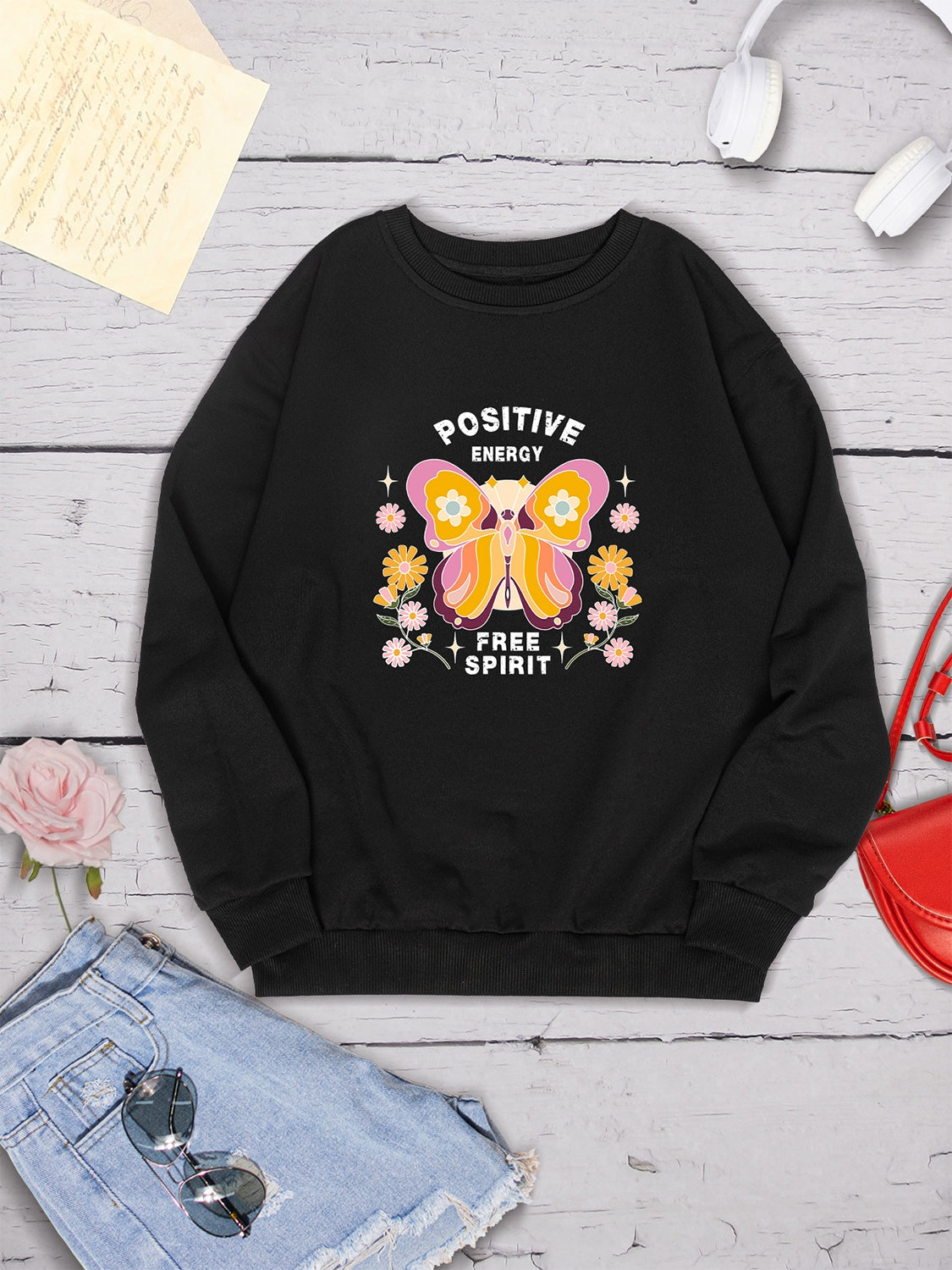 Butterfly Graphic Dropped Shoulder Sweatshirt-Jewearrings