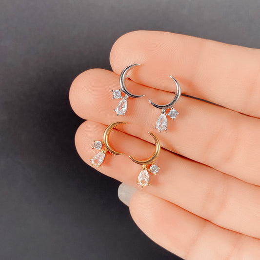 Small Curved Moon Shape Zircon Stud Earrings Female-Jewearrings