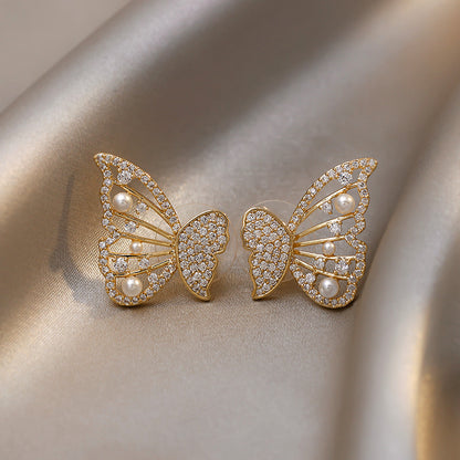 Personality Butterfly Pearl Earrings High Sense Of Light Luxury Summer Earrings Women-Jewearrings