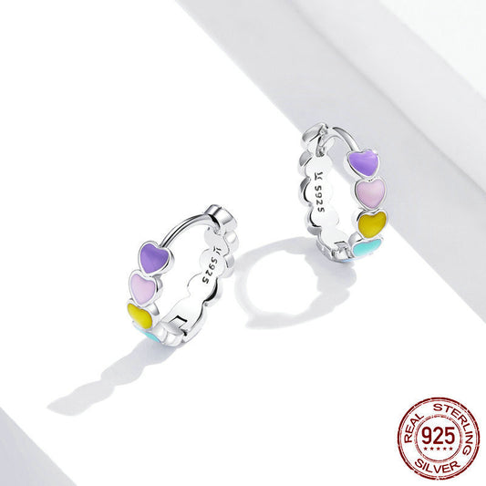 Sterling Silver Heart-shaped Rainbow Stud Earrings-Jewearrings