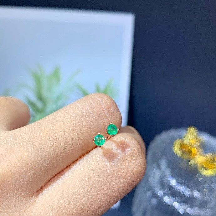 Natural Emerald Stud Earrings Stone 3MM Granny Green-Jewearrings