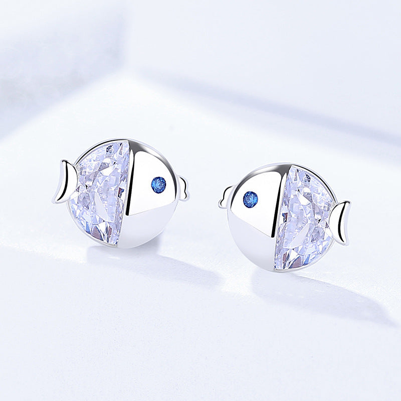 S925 Sterling Silver All-match And Fresh Kissing Gourami Stud Earrings-Jewearrings