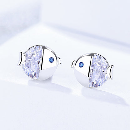 S925 Sterling Silver All-match And Fresh Kissing Gourami Stud Earrings-Jewearrings