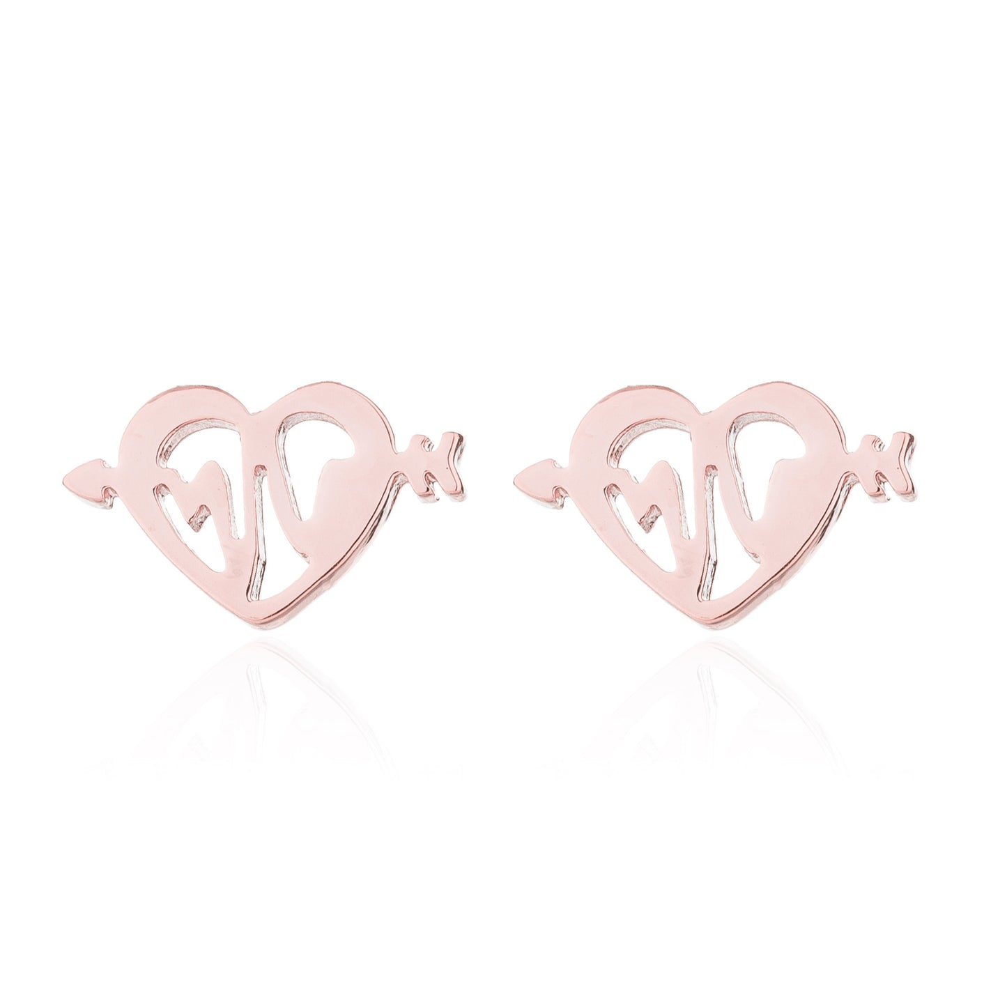 Women's Simple One Arrow Through Heart Shape Stainless Steel Stud Earrings-Jewearrings