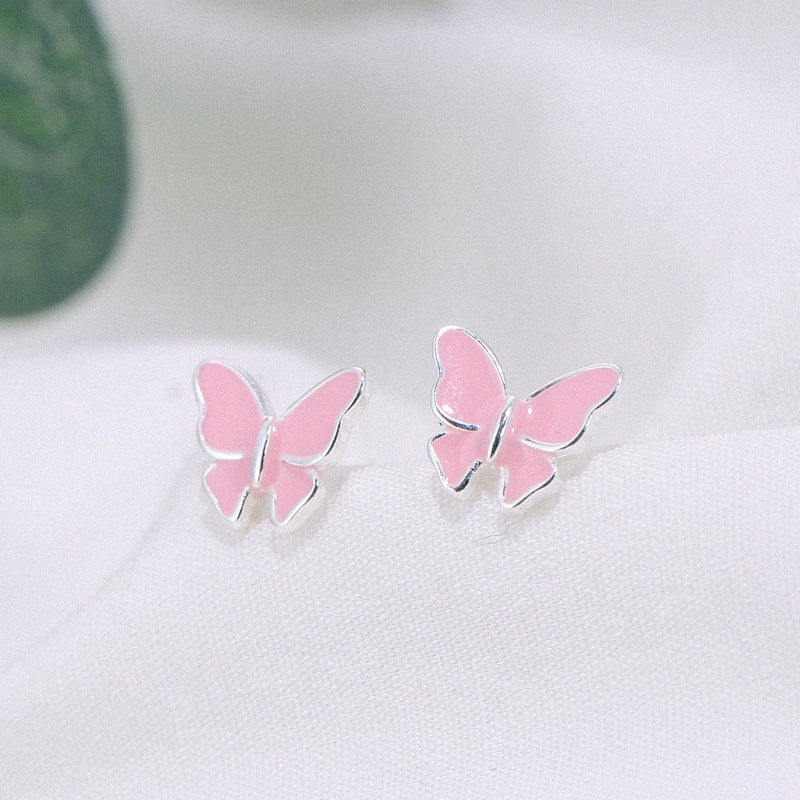 Sterling silver stud earrings literary cute butterfly stud earrings Korean fashion earrings-Jewearrings