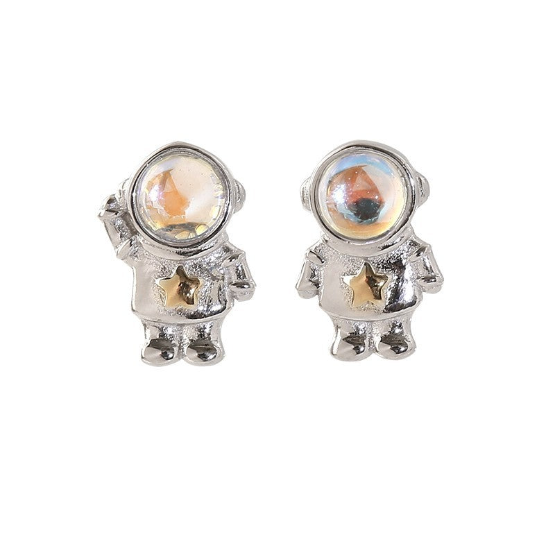 Chinese Star Astronaut 925 Sterling Silver Stud Earrings Special Design Sense Of Small Female Ins Trend-Jewearrings