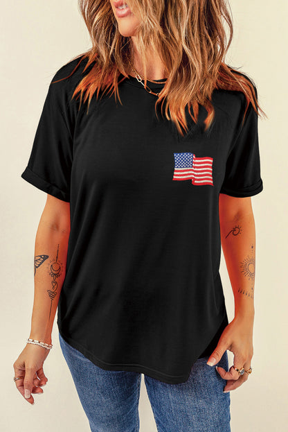 US Flag Round Neck Short Sleeve T-Shirt-Jewearrings