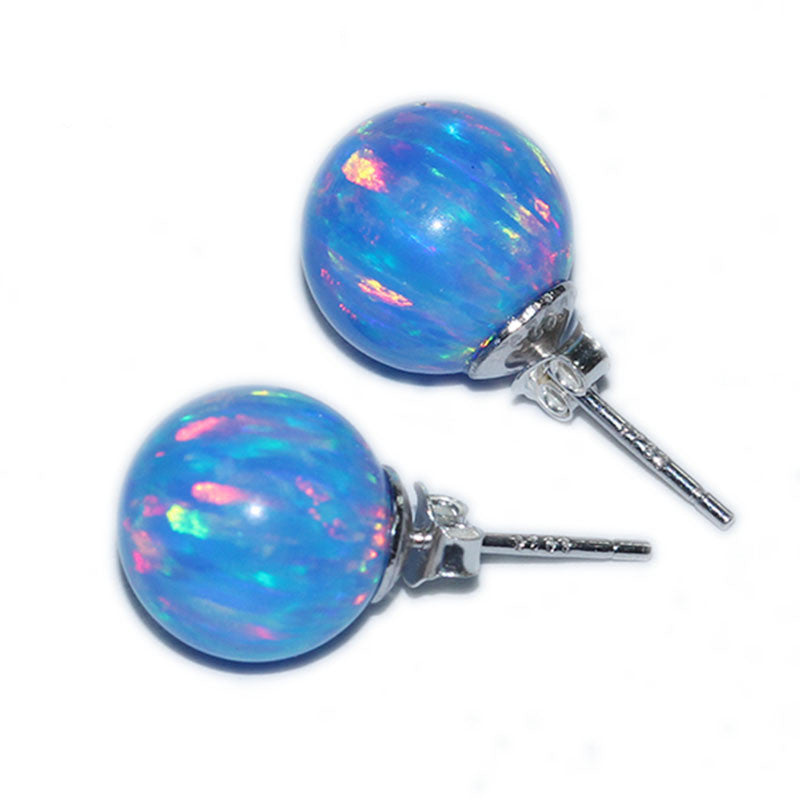 Silver Stud Earrings Opal Feature Colorful-Jewearrings