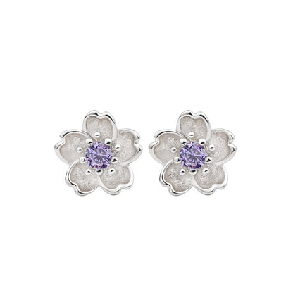 Plum Creative Silver Plated Ornament Zircon Stud Earrings-Jewearrings