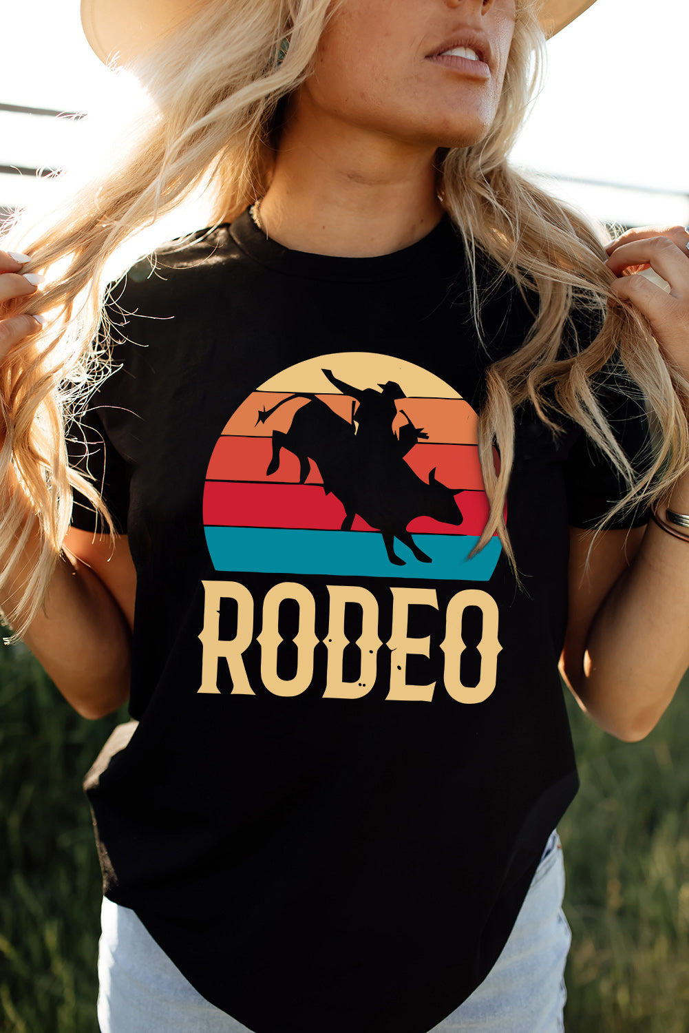 RODEO Graphic Round Neck Short Sleeve Tee-Jewearrings