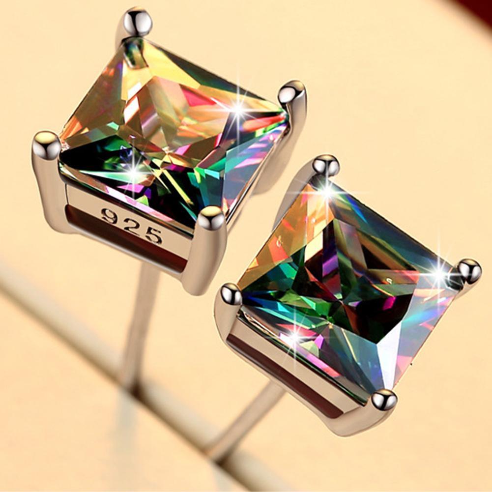 Square Round Seven-color Silver-plated Men's Earrings-Jewearrings