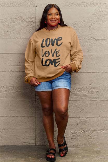 Simply Love Full Size LOVE Round Neck Sweatshirt-Jewearrings