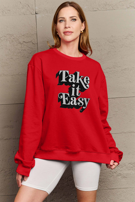 Simply Love Full Size TAKE IT EASY Graphic Sweatshirt-Jewearrings