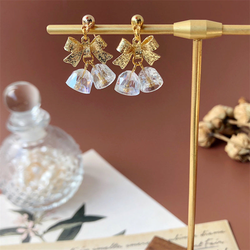 Women's Fashion Christmas Bow Crystal Bell Shape Earrings-Jewearrings