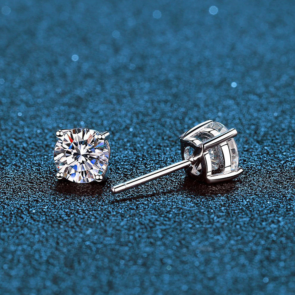 S925 Silver Moissanite Classic Four-Claw Drill Stud Earrings-Jewearrings