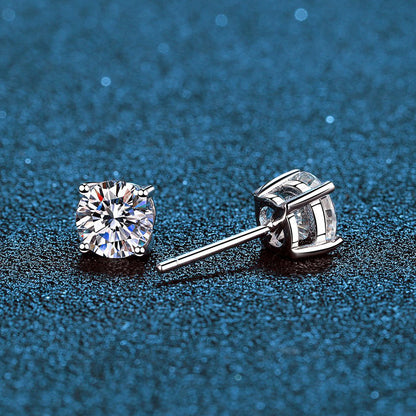 S925 Silver Moissanite Classic Four-Claw Drill Stud Earrings-Jewearrings