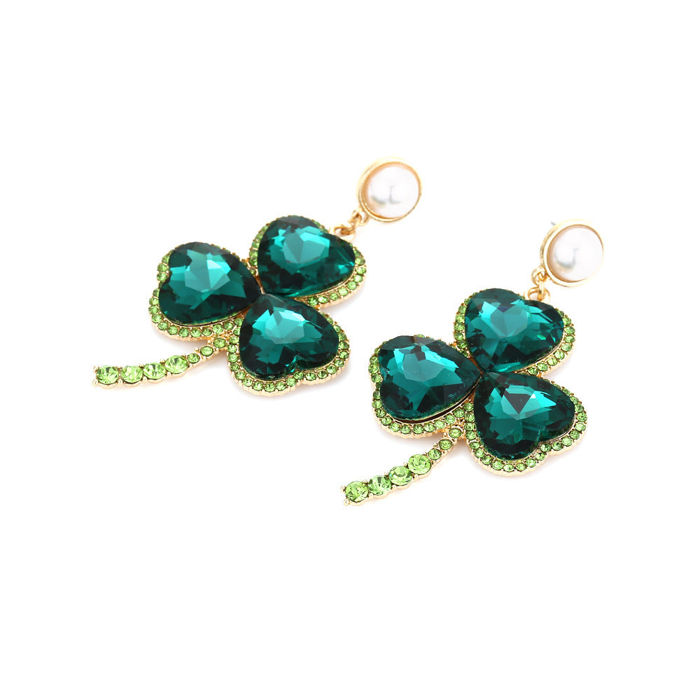 Emerald Colorful Crystals Clover Earrings-Jewearrings