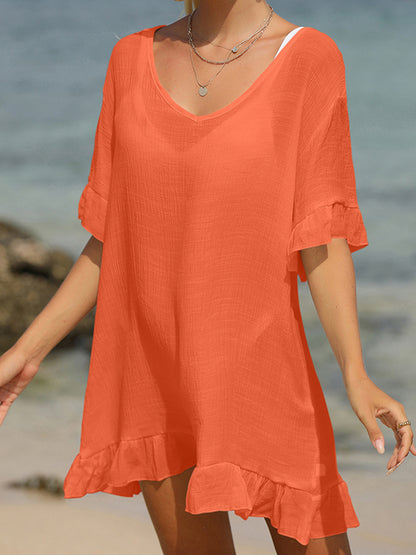 Tied Ruffled Half Sleeve Cover-Up-Jewearrings