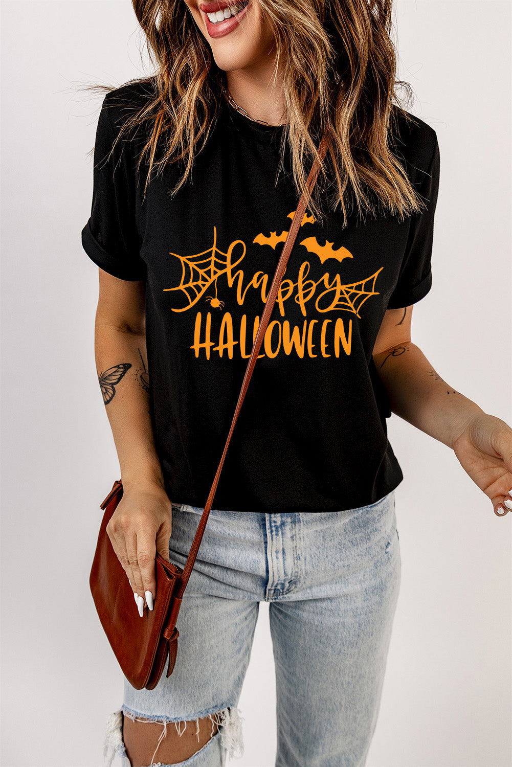 Round Neck Short Sleeve HAPPY HALLOWEEN Graphic T-Shirt-Jewearrings