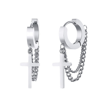 Stainless Steel Men's Trend Cross Dumbbell Earrings-Jewearrings