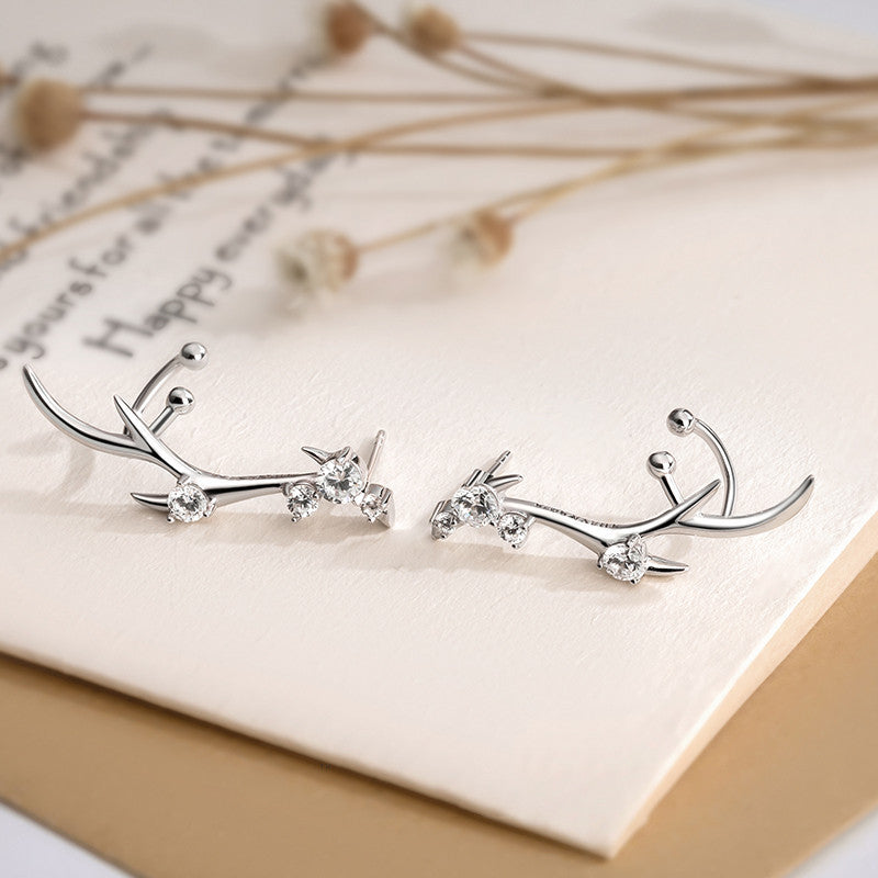 TDeer crown earrings female sterling silver-Jewearrings