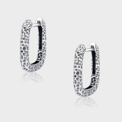 925 Sterling Silver Oval Metallic Bump Texture Geometric Personality Circle Earrings-Jewearrings