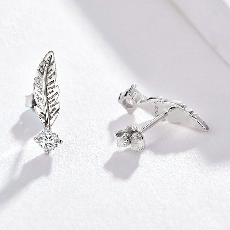 White Feather S925 Sterling Silver Stud Earrings-Jewearrings