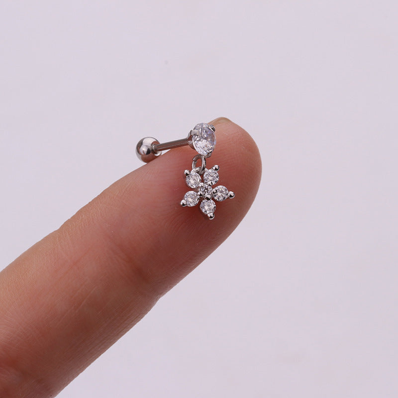 Fashion Heart Shaped Flower Stainless Steel Micro-inlaid Cartilage Earrings Piercing-Jewearrings