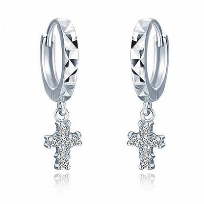 Cross Earrings 925 Sterling Silver Jewelry Fashion Korean Style Female Earrings-Jewearrings