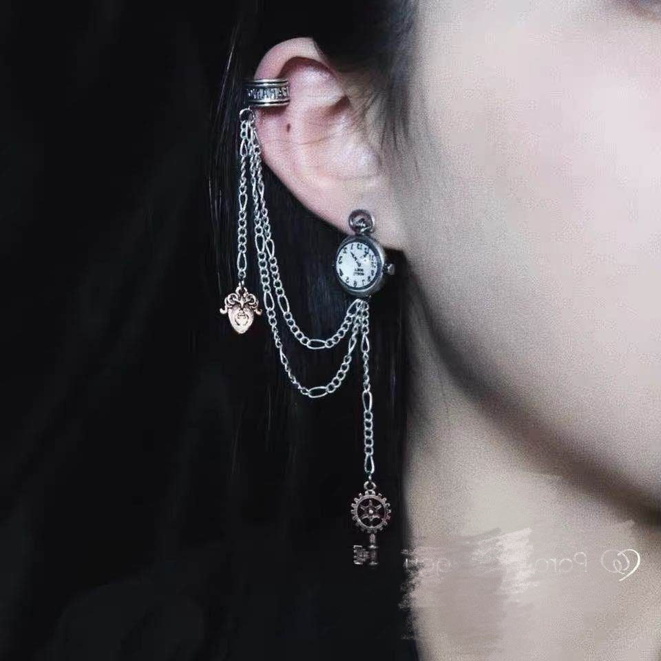 Watch key ear bone clip integrated earrings-Jewearrings