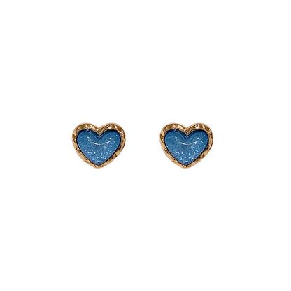 Real Gold Plating 925 Silver Needle Love Heart Stud Earrings-Jewearrings