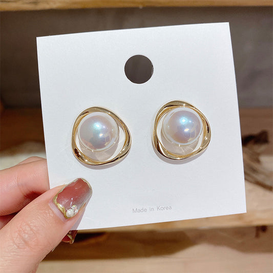 Sterling Silver Needle South Korea Dongdaemun Irregular Pearl Stud Earrings-Jewearrings