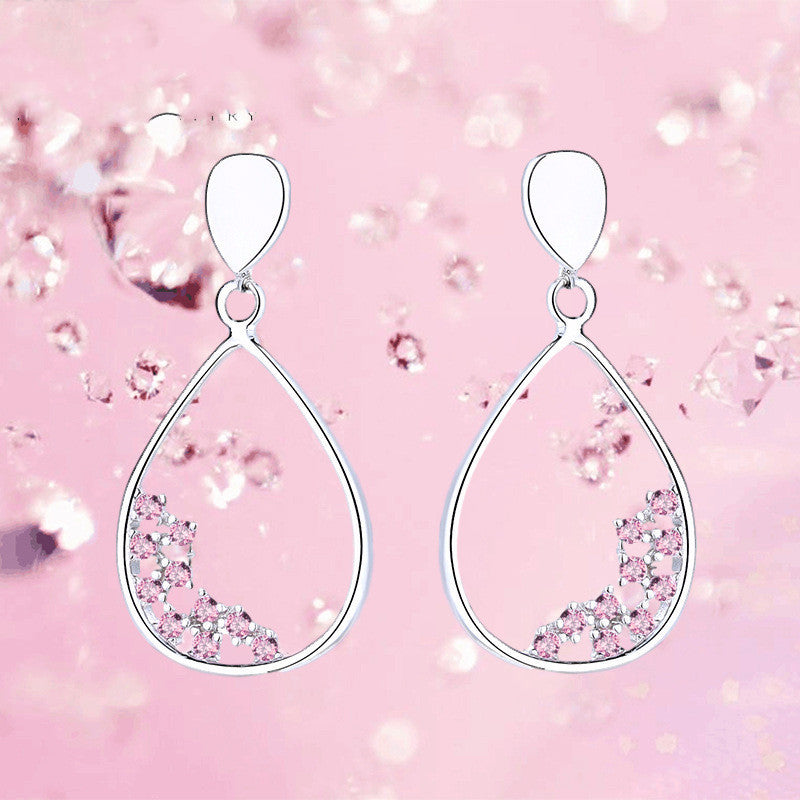 Sterling Silver Korean Drop Earrings With Diamonds-Jewearrings