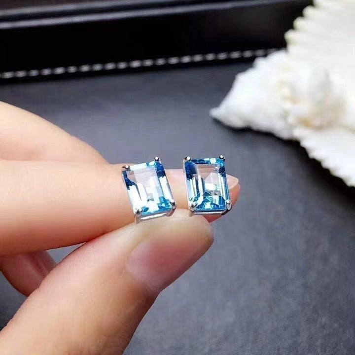 Women's 925 Plated Imitation Topaz Stud Earrings Gift-Jewearrings